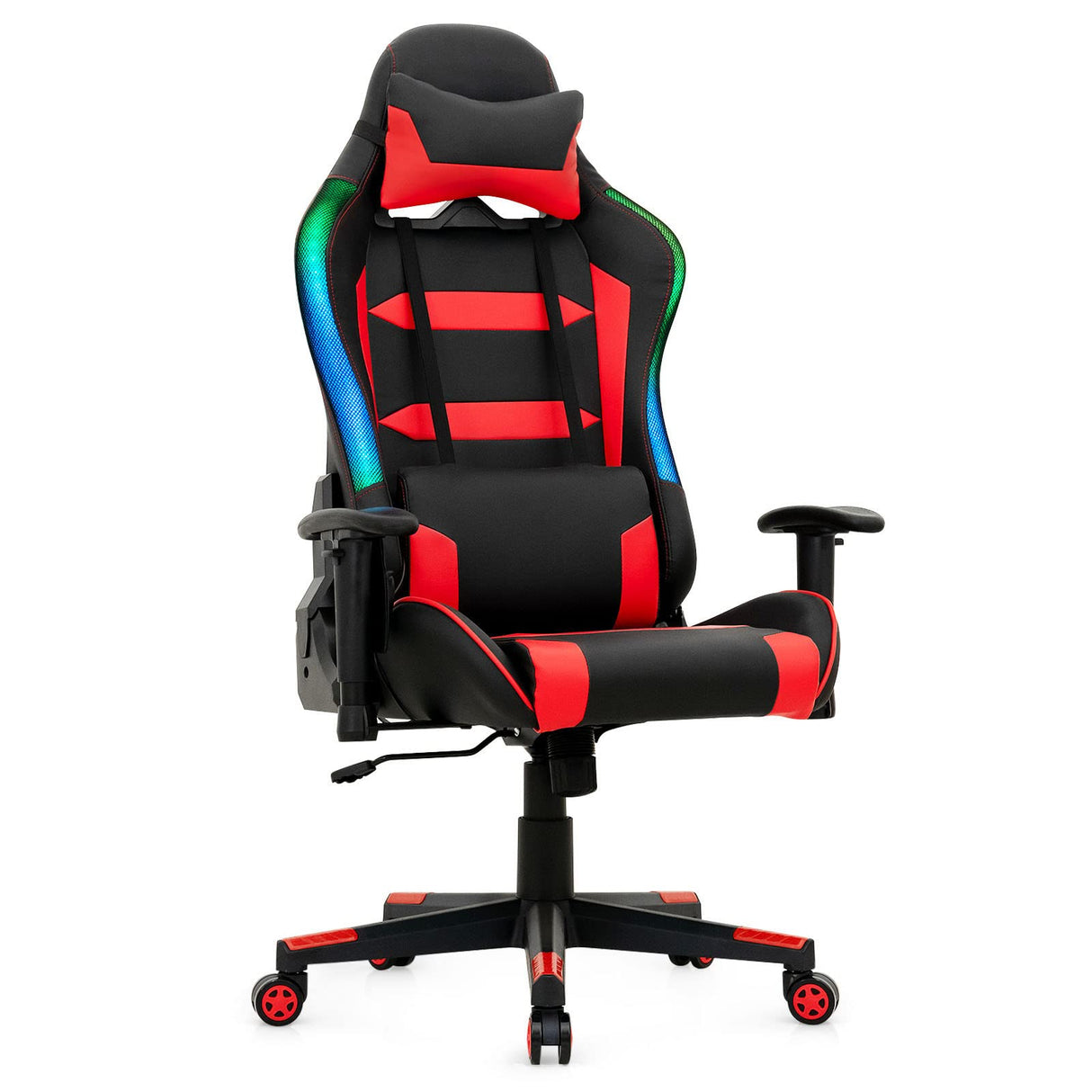 Giantex RGB Gaming Chair, Ergonomic Video Game Chair with Led Light, High Back E-Sport Computer Chair Adjustable w/PVC Leather, Headrest & Lumbar Support (Red) Giantex