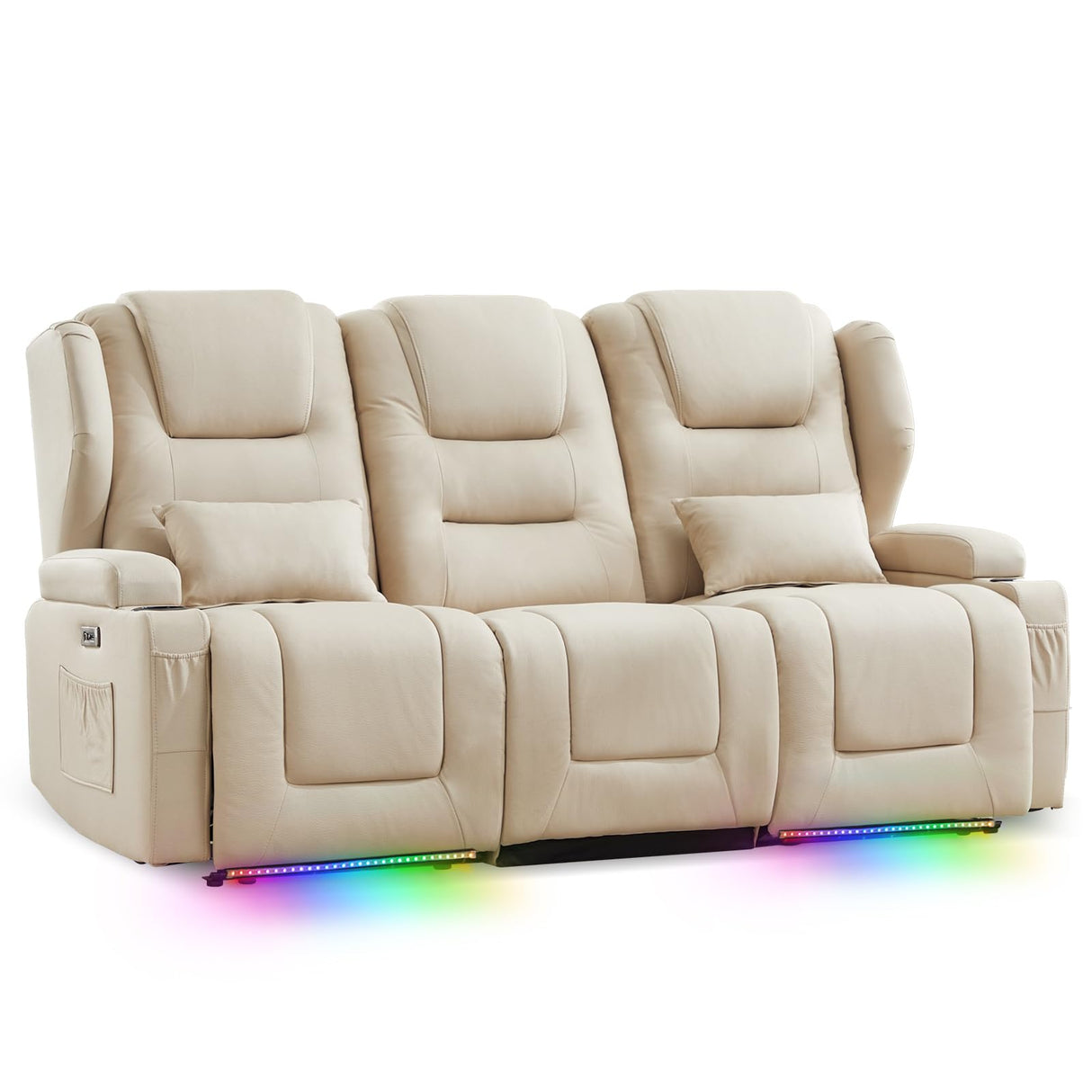 SAMERY Power Loveseat Recliner Sofa with Adjustable Split Back, Multi-Port Charger, Flip-Up Backrest & LED Lighting - Home Theater Seating with Storage, Cup Holders, Beige Fabric Loveseat Recliner SAMERY