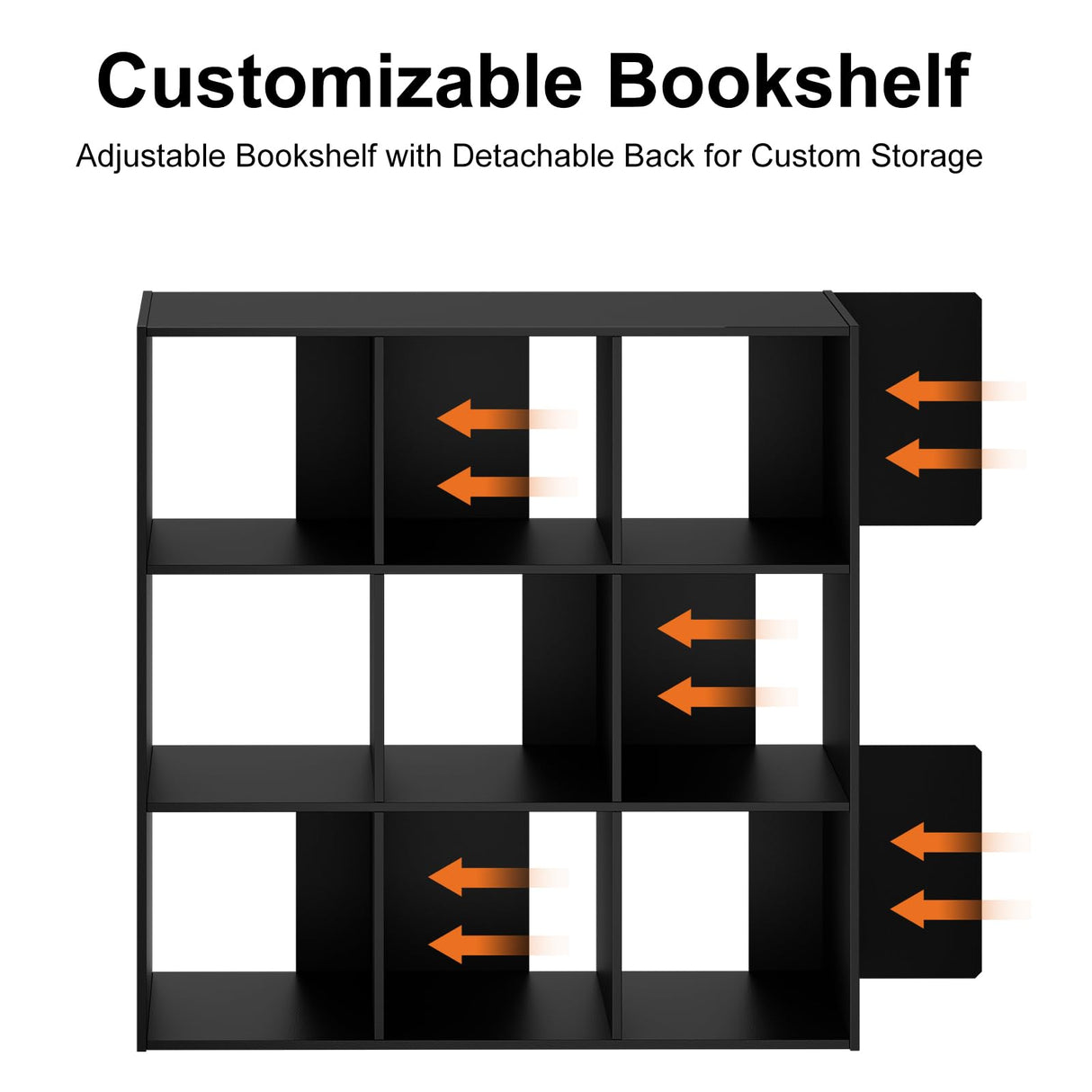 Sweetcrispy 9 Cube Storage Organizer - Open Cube Bookshelf with 5 Removable Back Panels, Display Storage Bookcase for Living Room, Bedroom, Entrance Hall, Home Office,36" L×11.6" W×36" H, Black Sweetcrispy