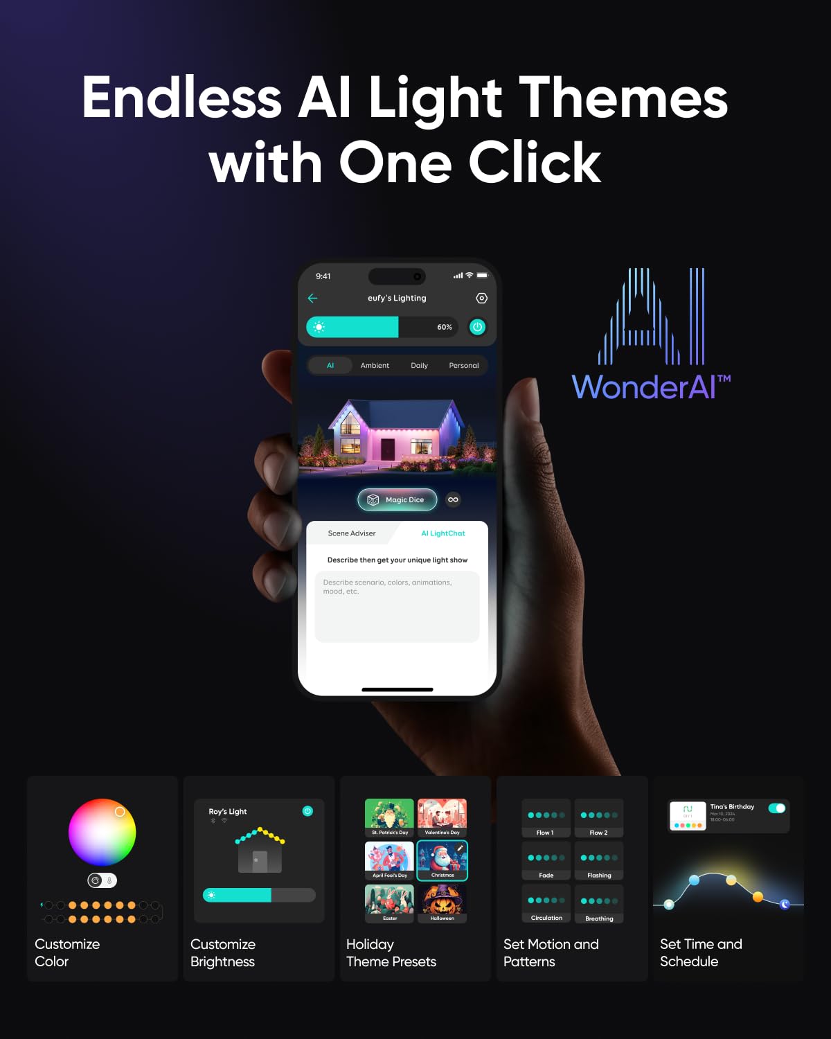 eufy Permanent Outdoor Lights E22, 100ft with 60 Triple-LED Lights, Smart RGBWW for Christmas, Daily and Holiday, IP67 Waterproof, AI Lighting Themes for Christmas Decorations, Links with Cameras eufy