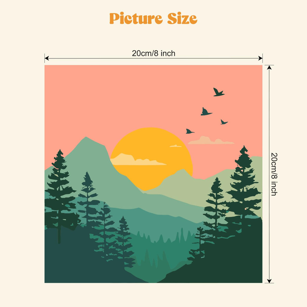 MXJSUA 4 Pack Sunset Mountain Paint by Numbers Kit with Framed Canvas for Ages 6-12 Kids, Paint by Numbers Kits for Children Beginners, Acrylic Oil Painting for Home Wall Decor Gift (8x8 inch) MXJSUA