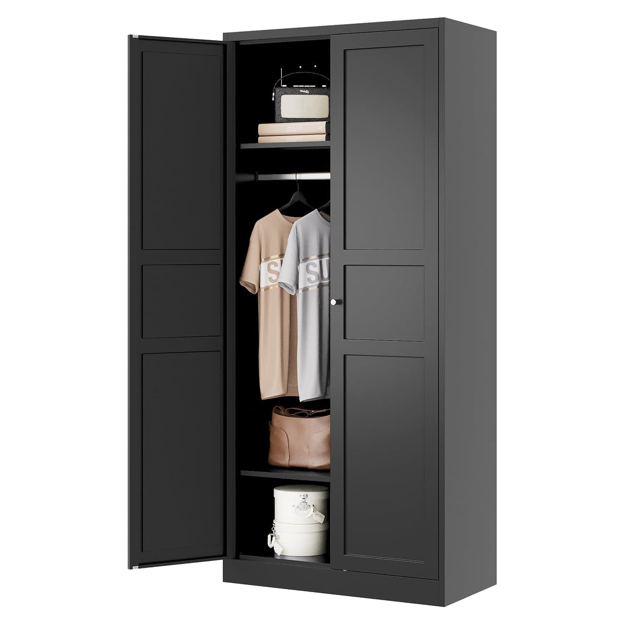 Letaya Wardrobe Armoire Closet,72" H Metal Storage Cabinet with Adjustable Shelves and Hanging Rod,Bedroom Armoire Cabinet Clothes Organizer (Black) Letaya