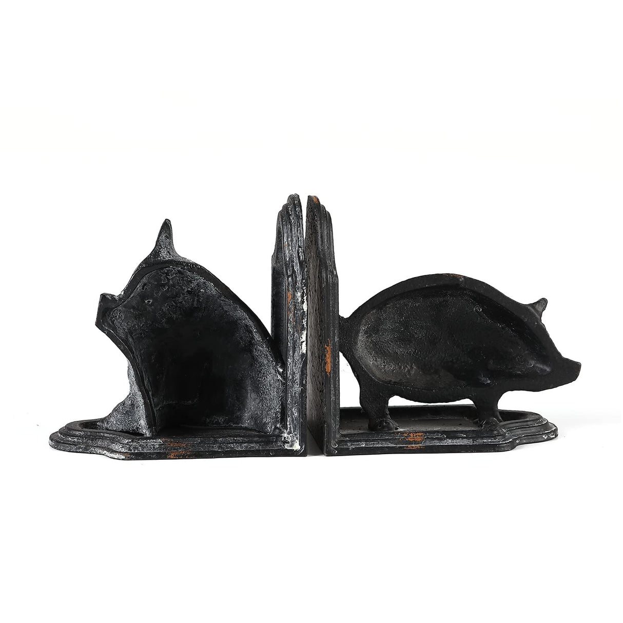 Retrome Pig Bookends, Set of 2 Farmhouse Book Ends, Distressed Gray Retrome