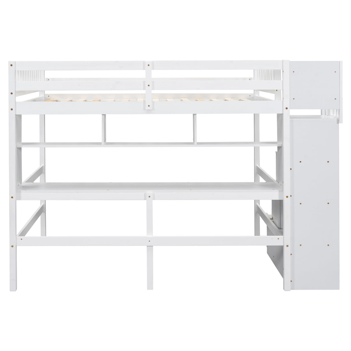 SOFTSEA White Full Loft Bed with Desk, Stairs, and Storage Shelves for Kids and Teens SOFTSEA