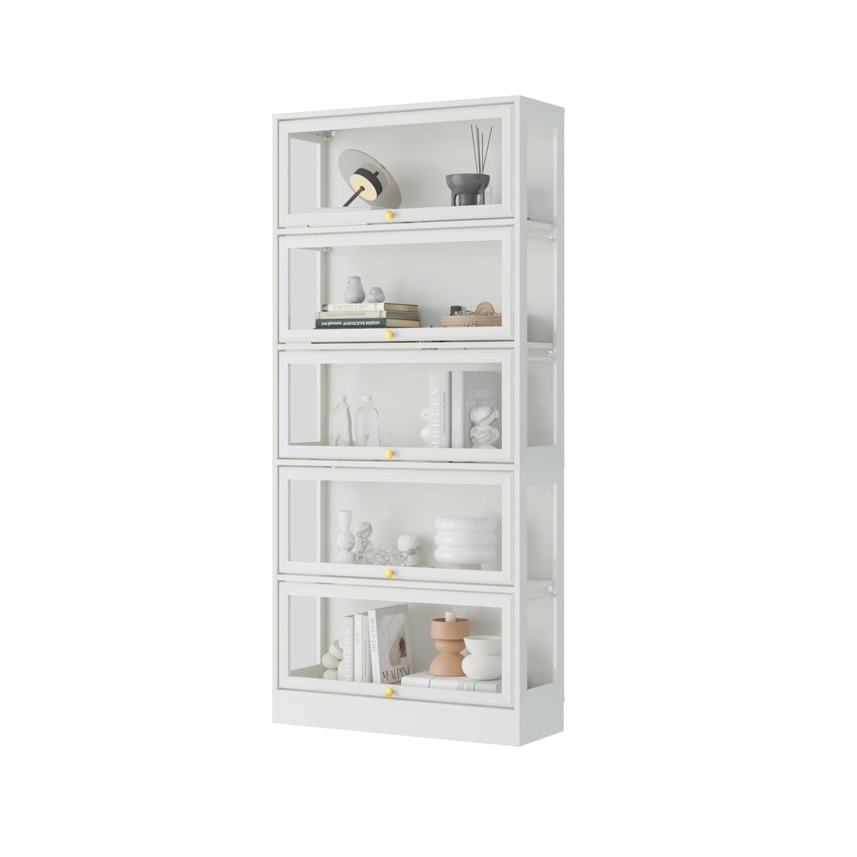 Boniture Display Cabinet with Acrylic Glass Doors,5-Tiers Curio Cabinet with LED Lighting for Collectibles, Collectibles Toy Organizers Rack & Display Shelf Display Case Storage Cabinet, Antique White BONITURE