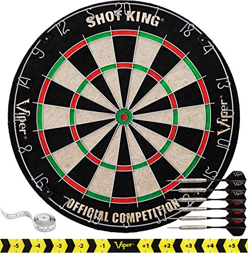 Viper by GLD Products Shot King Regulation Bristle Steel Tip Dartboard Set with Bullseye Metal Radial Spider Wire Compressed Sisal Board with Rotating Number Ring Includes 6 Darts Black Viper