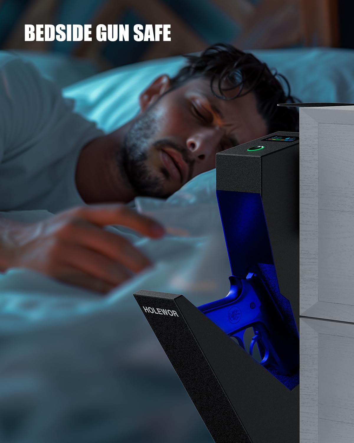 HOLEWOR Gun Safe, Biometric Pistol Safe Fingerprint Quick Access Drop Down Handgun Safe Mount Bedside Gun Safe for Desk Nightstand Car HOLEWOR