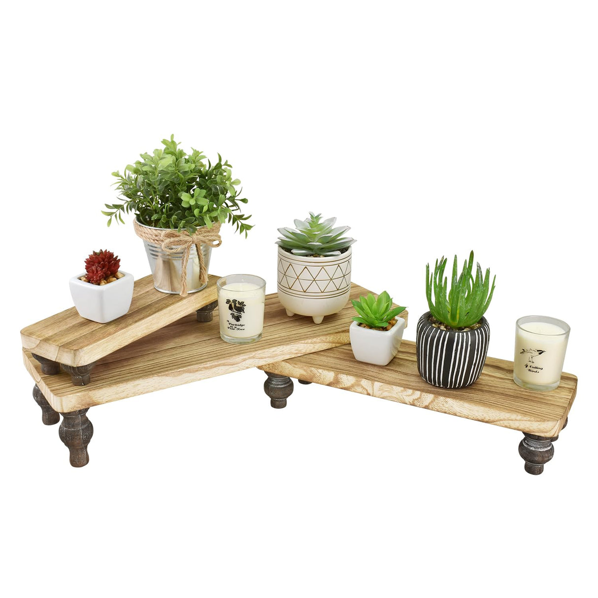 Ikee Design 3 Pcs Set Wooden Display Riser Stand, Wooden Cupcake Dessert Display Riser Stand for Jewelry, Monitor, Stackable and Portable, Oak Color Ikee Design