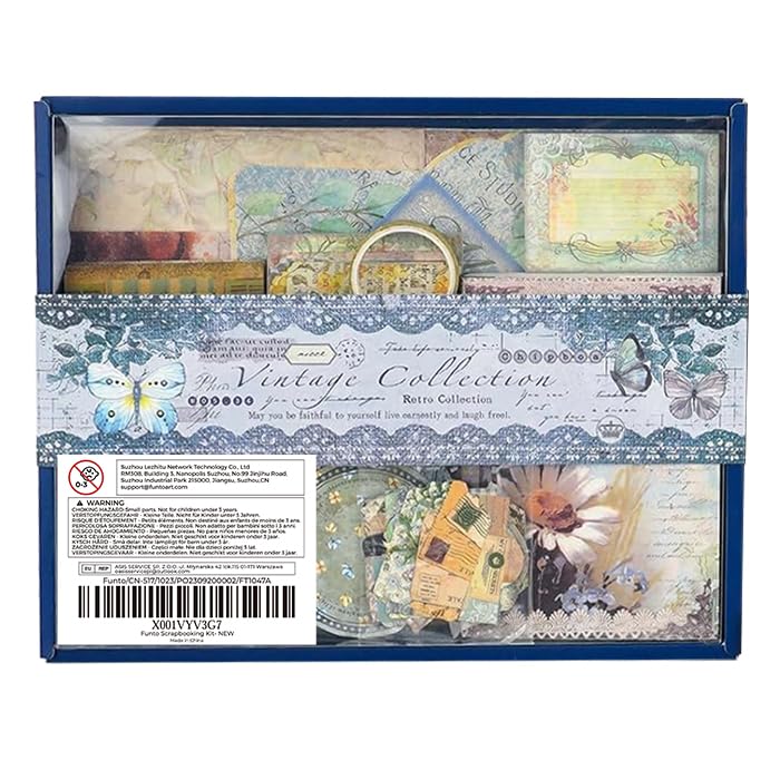 Funto Scrapbooking Kit (202 PCS), Vintage Collection-Wonderland, Perfect for Bullet Scrapbooking Materials, Planner DIY Arts Craft Collage Funto