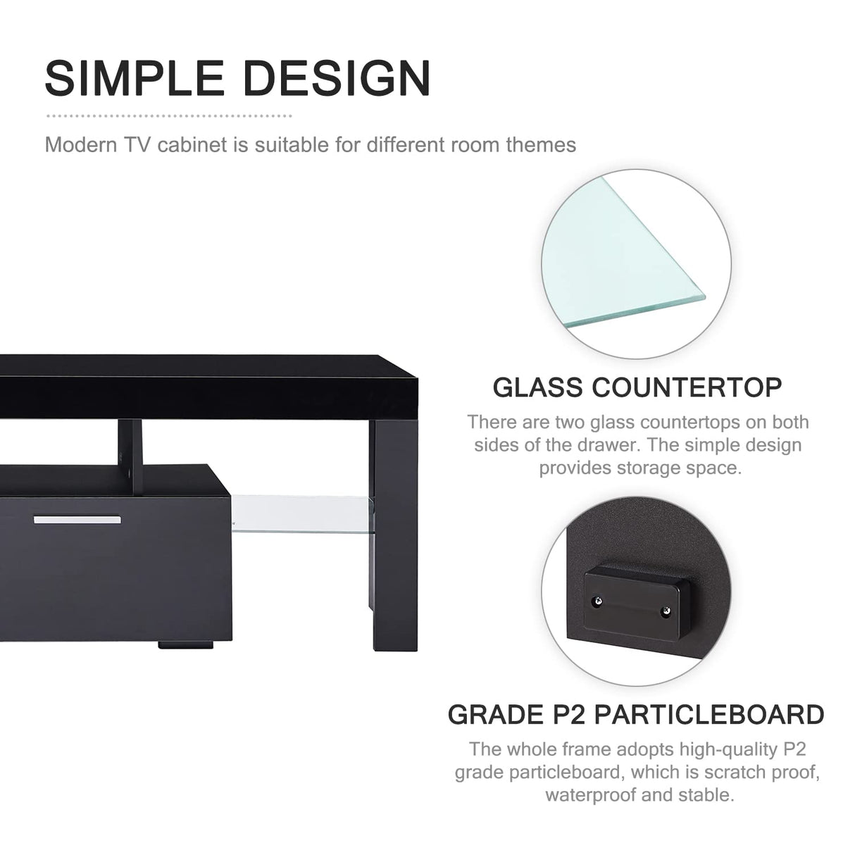 Nrizc Black LED TV Stand for 75 Inch TV, High Gloss TV Entertainment Center with Storage Drawer, TV Console Table for Living Room, Bedroom Nrizc