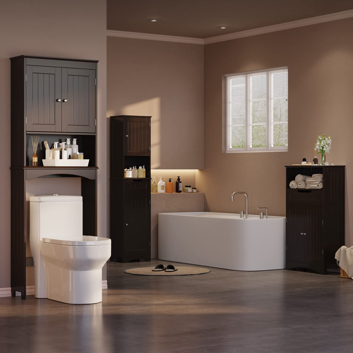 Gizoon Espresso Over-The-Toilet Storage Cabinet with Adjustable Shelf and Double Doors Gizoon