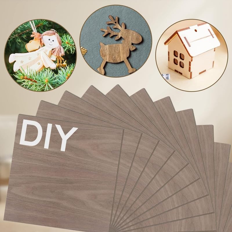 12 Pcs Walnut Wood Veneer MDF Board, 12 x 12 x 1/8 Inch - 3mm Thick Walnut Unfinished Wood Sheet for Laser Cutting & Engraving, School DIY Projects, Painting, Fretwork, CNC Cutting, and Wood Burning Cethytirko