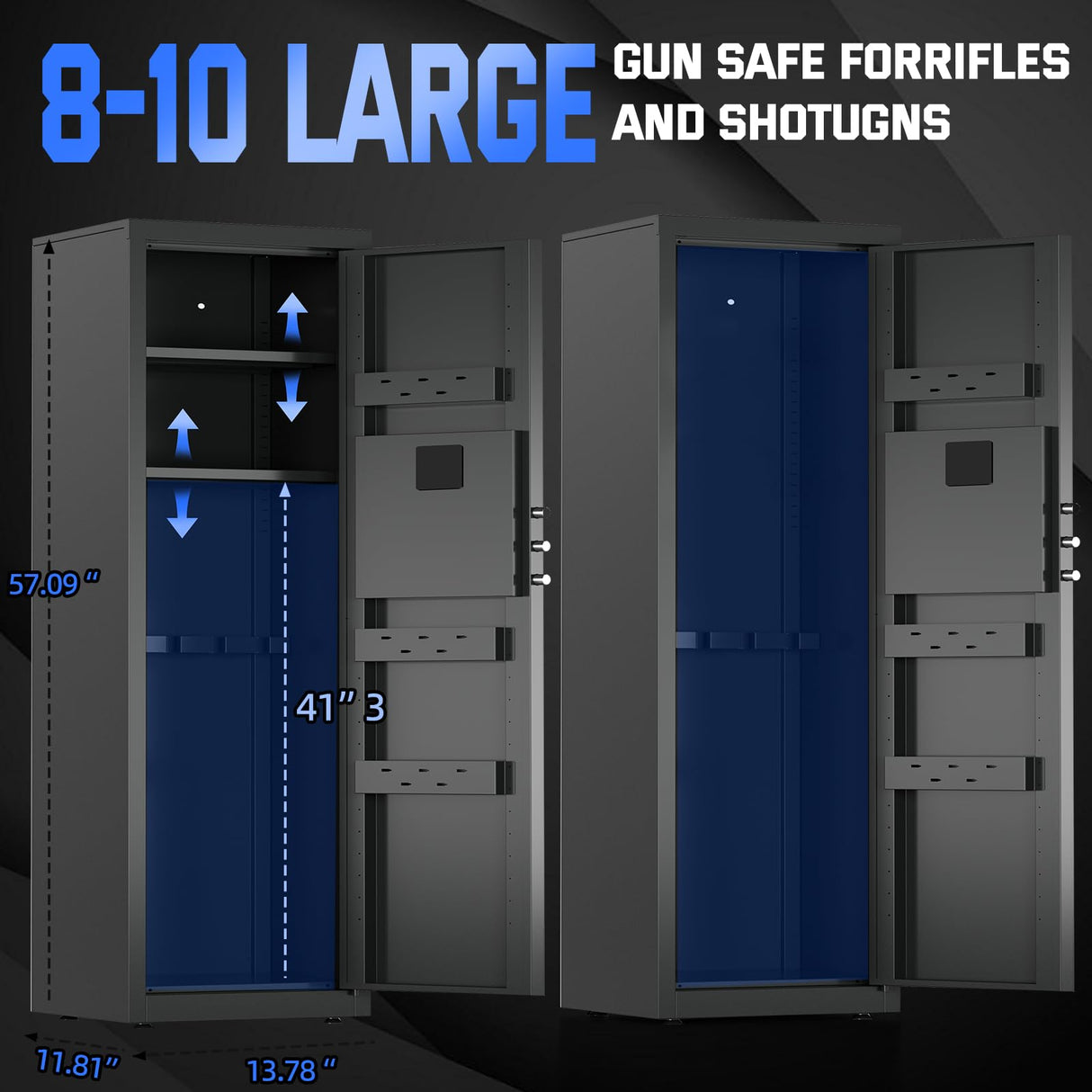 Lnoauys 8-10 Gun Safe for Rifles and Pistols, Gun Cabinets for Rifles and Shotguns, Long Gun Safe for Home Rifle and Pistols with Dual Alarm & Mute Mode, Gun Cabinet with Quick Access and Gun Rack Lnoauys