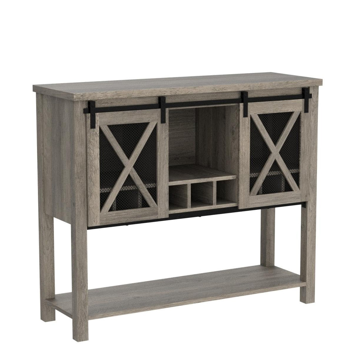 IDEALHOUSE Buffet Storage Cabinet Farmhouse Wine Cabinet Coffee Bar Table with Wine Glass Rack and Storage, Wood Buffets and Sideboards with Barn Mesh Door for Kitchen, Dining, Living Room, Grey IDEALHOUSE