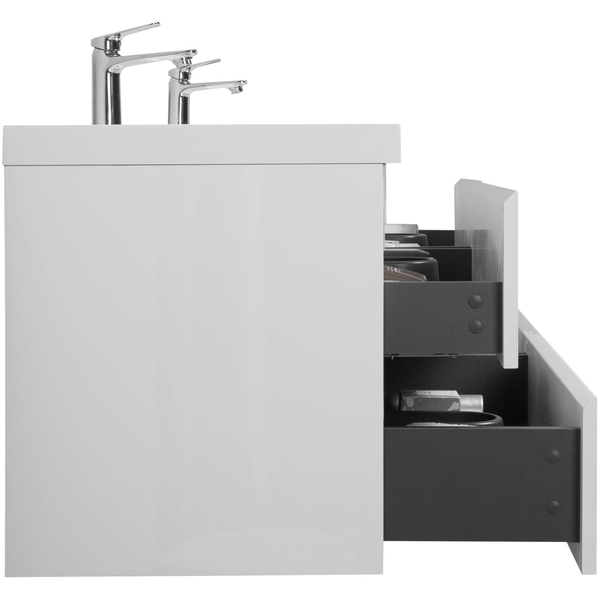 KEIKI 72" Floating Bathroom Vanity with Double Sink, Wall Mounted Bathroom Storage Vanity Cabinet Modern Bathroom Vanities with 2 Resin Top Basin and 4 Soft Close Drawers, Easy Assembly, Glossy White KEIKI