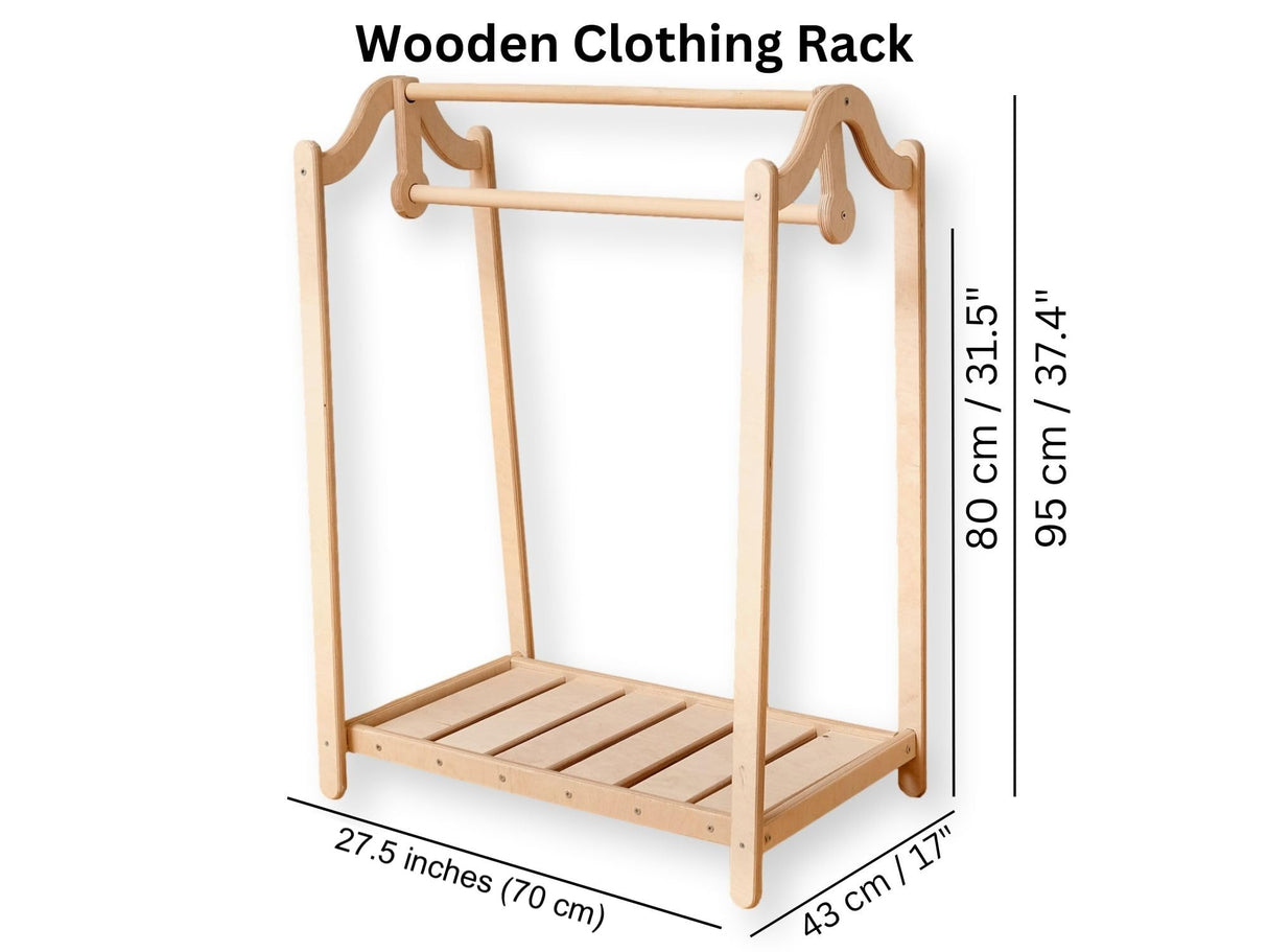 Montessori Clothing Rack and Wardrobe Set | Premium Kids Wood Furniture | Toddler Wardrobe Set | Toddler Wardrobe and Dress Up Station | Child Room Clothing Organizer (Clothes Rack) Kidodido