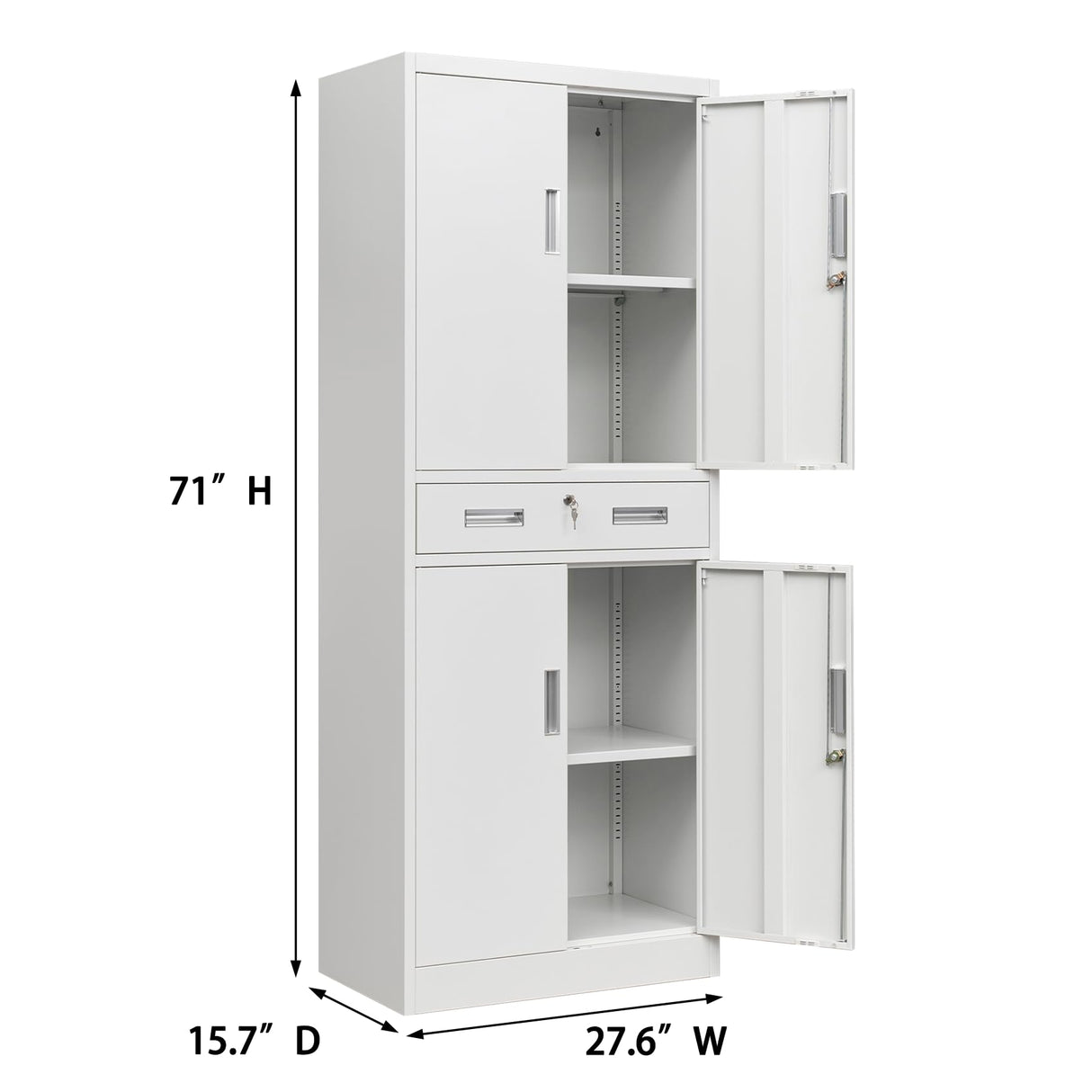 BESFUR Metal Cabinet, Garage Storage Cabinet with Drawer and Adjustable Shelves for Garage, Office, School - White BESFUR