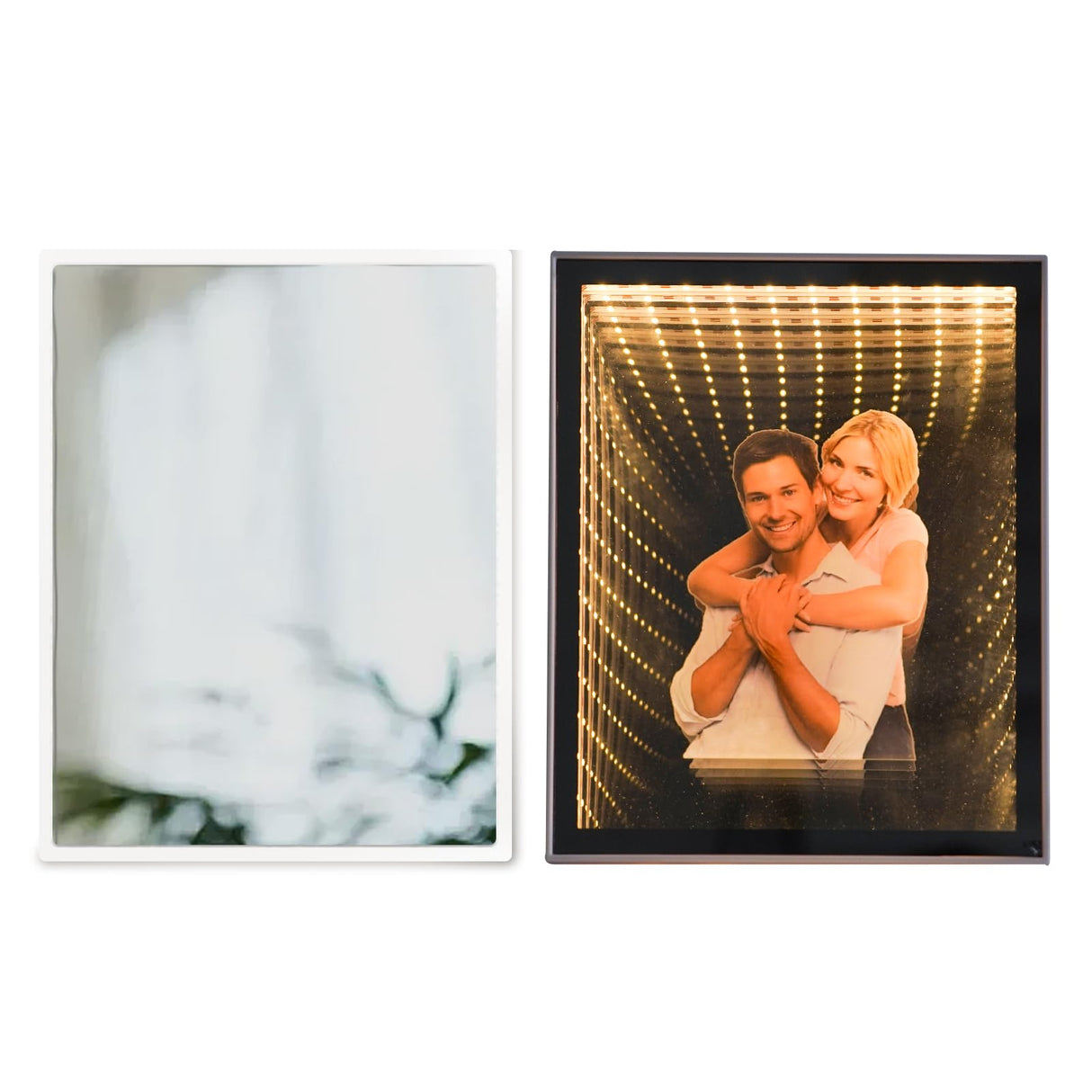 Neonip Personalized Infinity Mirror Light Box - Custom Photo Infinite Tunnel LED Night Lights Plaque - 3D Modern Family Home Decor Makeup Mirrors Gifts for Wedding Birthday Anniversary Neonip