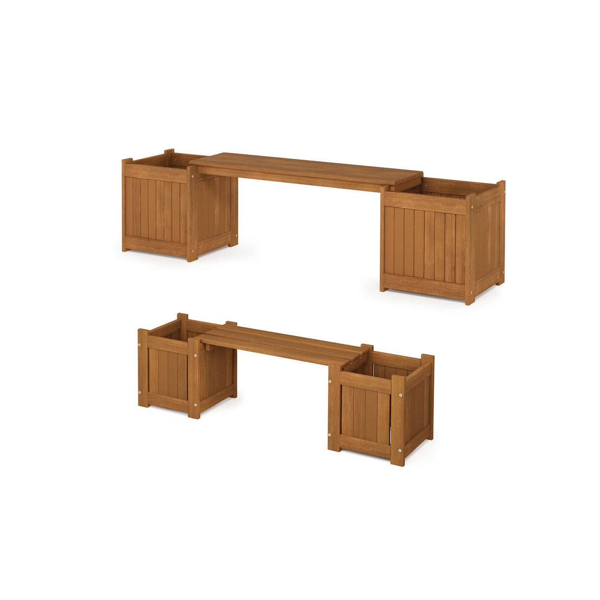 Furinno Tioman Hardwood Mini Outdoor Planter Box with Bench for Garden Plant Furinno