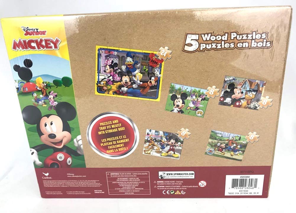Disney Mickey Mouse 5 Wood Jigsaw Puzzles in Wood Storage Box Disney