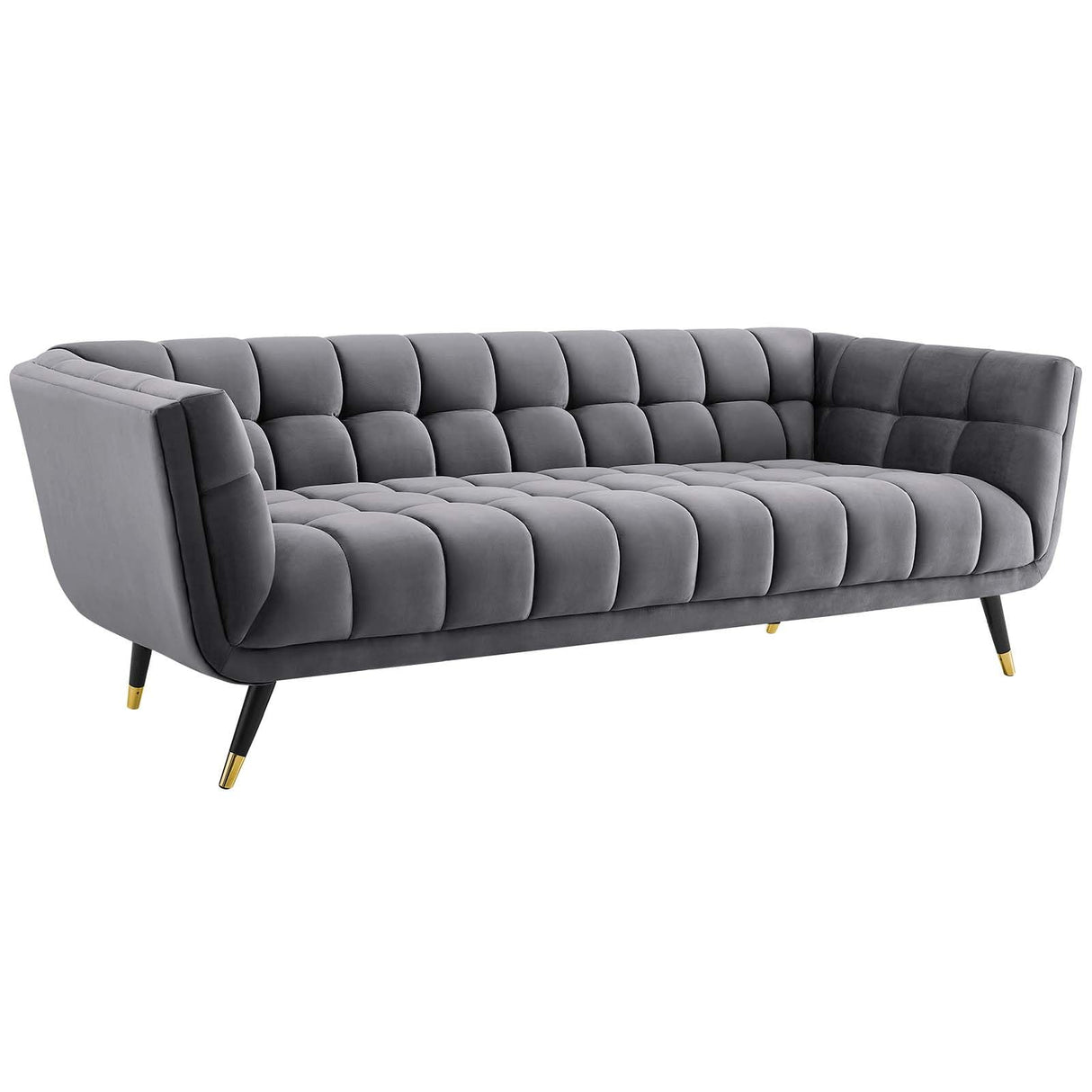 Modway Adept Contemporary Mid-Century Modern Performance Velvet Upholstered Tufted Sofa in Gray Modway