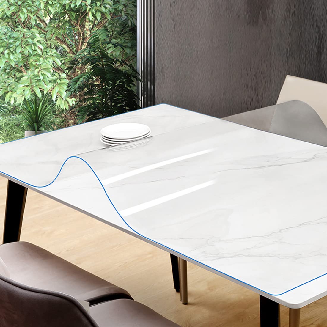 VeeCano 24X48 Inch Clear Plastic Table Protector PVC Vinyl Kitchen Dinner End Coffee Table Top Cover Cloth Wood Furniture Protective Runner Liner Pad for Console Office Garden Picnic Table VeeCano