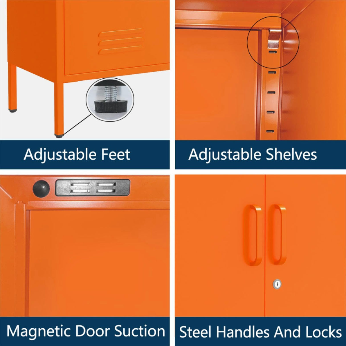 2 Door Wardrobe 67 Inch Orange Metal Storage Cabinet with Hanging Rod, Office Double Door Lockable Metal Adjustable Shelves Wardrobe Bedroom Home Office Storage Cabinet Size: 67"H x 31.5"W x 18.1"D Aiasuit