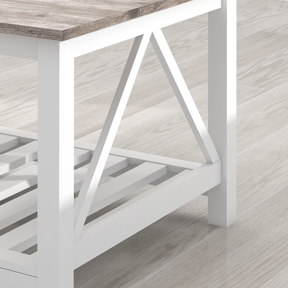 UYIHOME Farmhouse Coffee Table and End Table Set, Oak Grey Wooden Living Room Furniture with Slats Base, Oak Grey UYIHOME