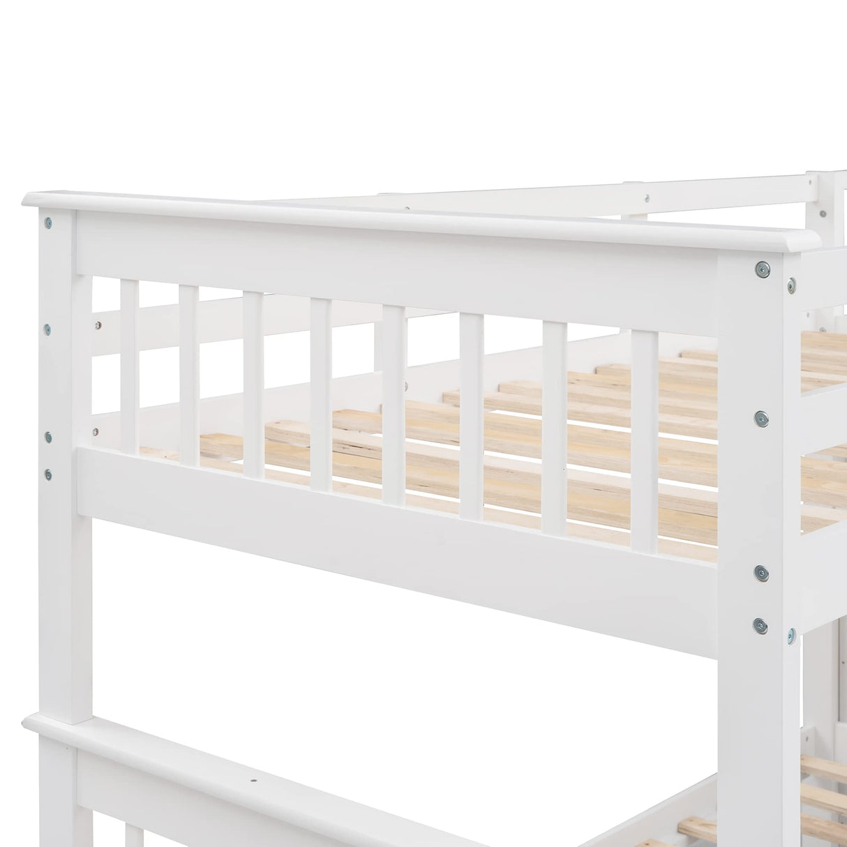Ball & Cast Twin Over Full Bunk Bed with Storage Ladder and Full-Length Guardrails,Wooden Bunkbed w/Slat Support & into Two Individual Beds,Bedframe Furniture for Student Dorms,Guest Rooms,White Ball & Cast