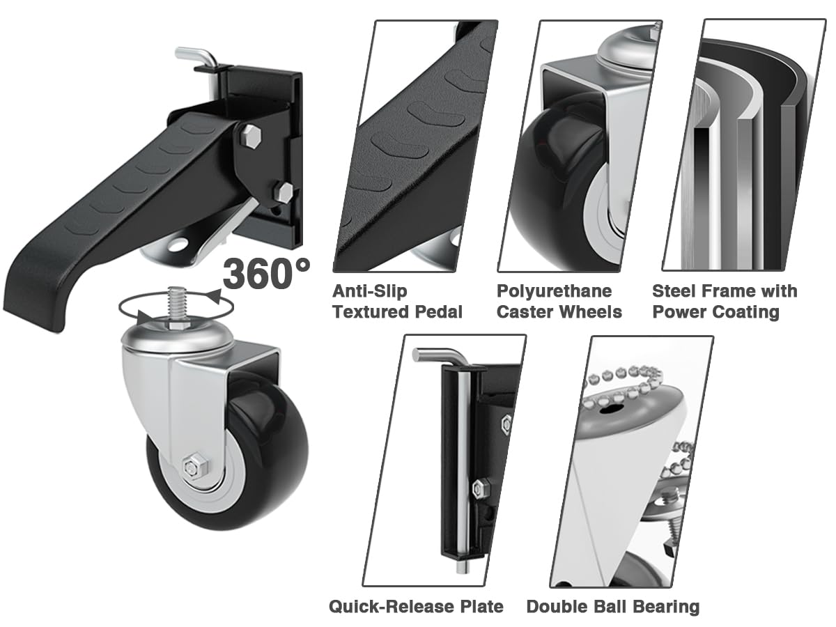DOZAWA Retractable Workbench Casters with Quick-Release Caster Plate Set (4PK) 700lb Load Capacity, 2 Mounting Options DOZAWA
