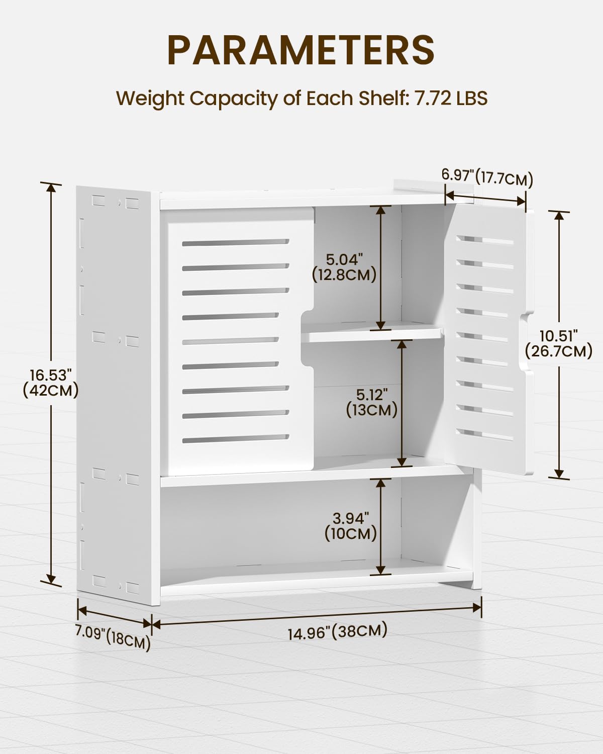 Frstem Bathroom Wall Cabinet, Wall Mounted Medicine Cabinet White Over The Toilet Storage Organizer Hanging Bathroom Cabinet for Bedroom Laundry Room Kitchen Bathroom,16.53" x 14.96" x 7.08" Frstem