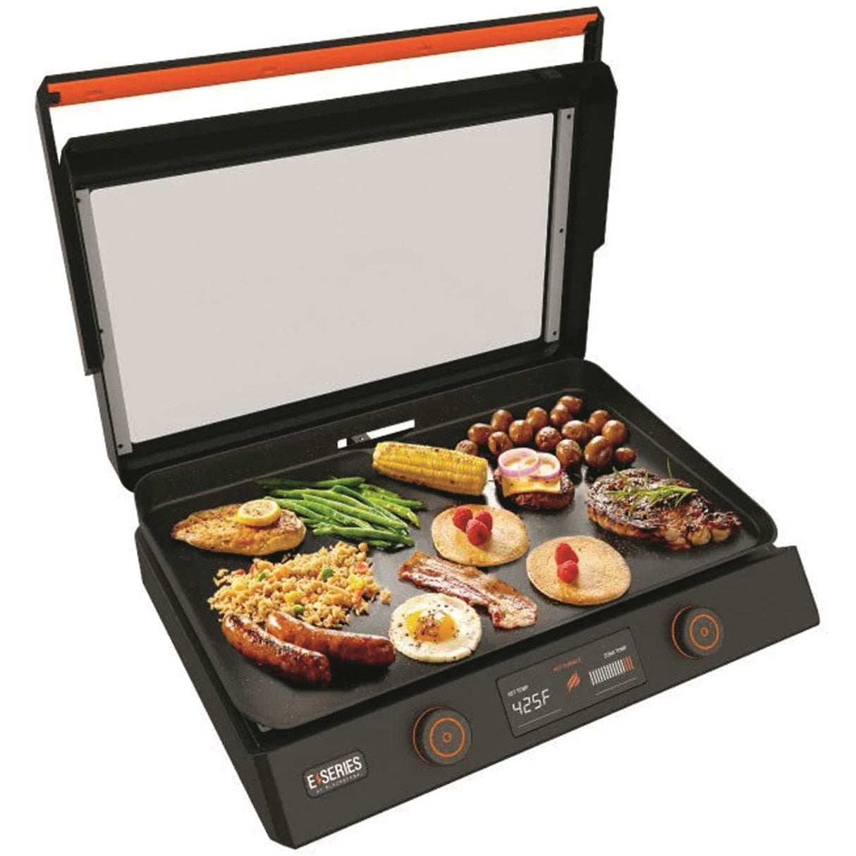 Blackstone 22-Inch Electric Griddle - 1200W Non Stick Ceramic Titanium Coated Stainless Steel Tabletop Griddle with EZ-Touch Control Dial, LCD Display, Patented Rotate & Remove Glass Hood - 8001 Blackstone