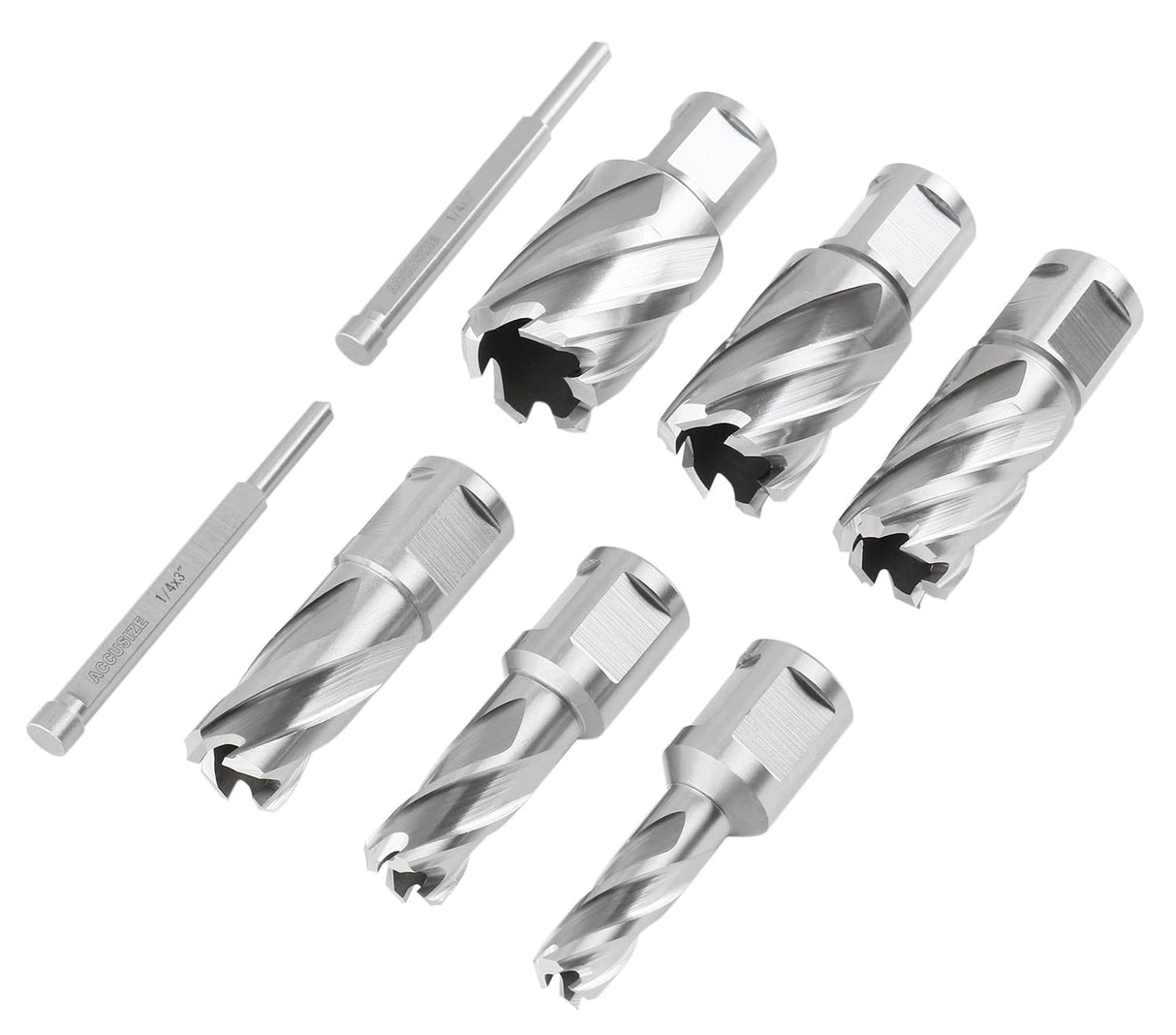 Accusize Industrial Tools Hss Professional Annular Cutter Set 1'' Cutting Depth, 7/16'' to 1-1/16'' with 3/4'' Weldon Shank, 8 Pc Set, HSS1-0000 Accusize Industrial Tools