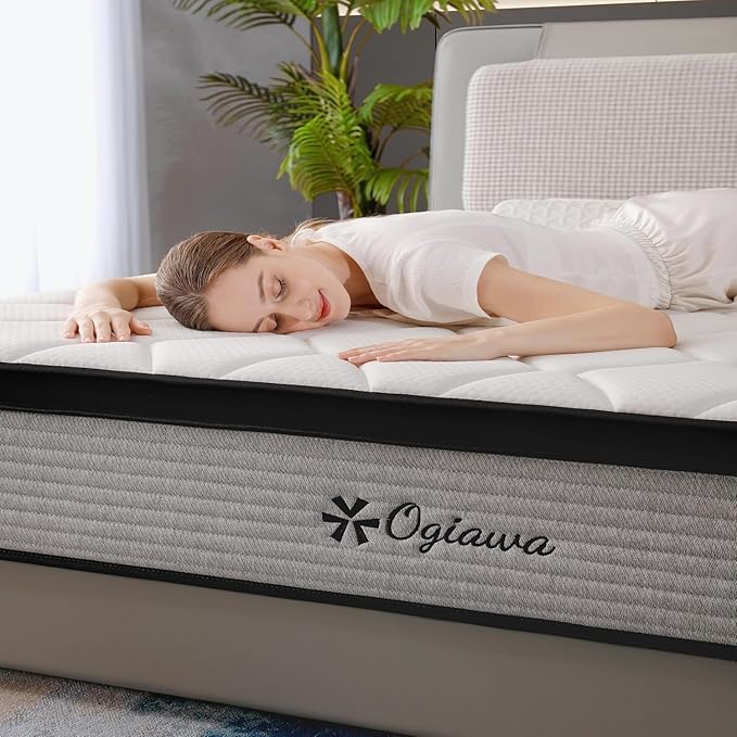 OGlAWA 10 Inch Full Size Hybrid Mattresses in a Box Medium Firm Memory Foam and Individual Pocket Springs Fiberglass Free Bed Mattres Breathable CertiPUR-US OGIAWA