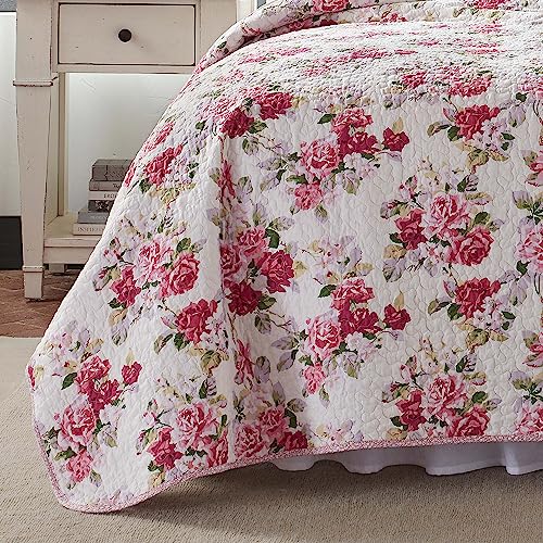 Laura Ashley - Twin Quilt Set, Reversible Cotton Bedding with Matching Sham, Lightweight Home Decor for All Seasons (Lidia Pink, Twin) Laura Ashley
