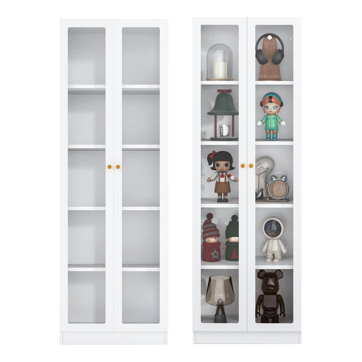 IRONMIX Modern Display Cabinet with Doors, Metal Curio Display Cabinet with Adjustable Shelves, 70.87" H China Cabinet, White Book Shelf with Storage Cabinet for Home Office Living Room IRONMIX