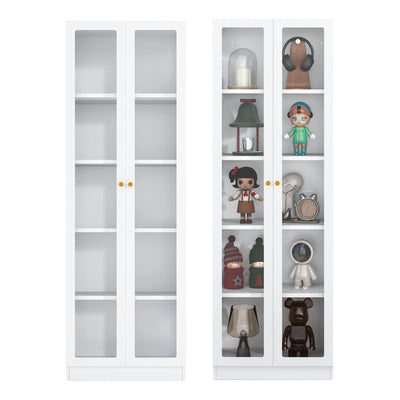 IRONMIX Modern Display Cabinet with Doors, Metal Curio Display Cabinet with Adjustable Shelves, 70.87" H China Cabinet, White Book Shelf with Storage Cabinet for Home Office Living Room