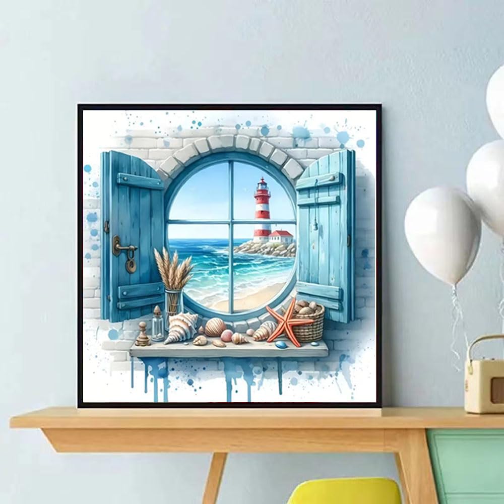 ZQEATRY Lighthouse 5D Diamond Painting Kits for Adults,DIY Round Lighthouse Landscape Theme Diamond Art Kits for Beginners,Full Drill Mosaic Art for Adults Relax Home Wall Decor 11.8 X 11.8Inch ZQEATRY