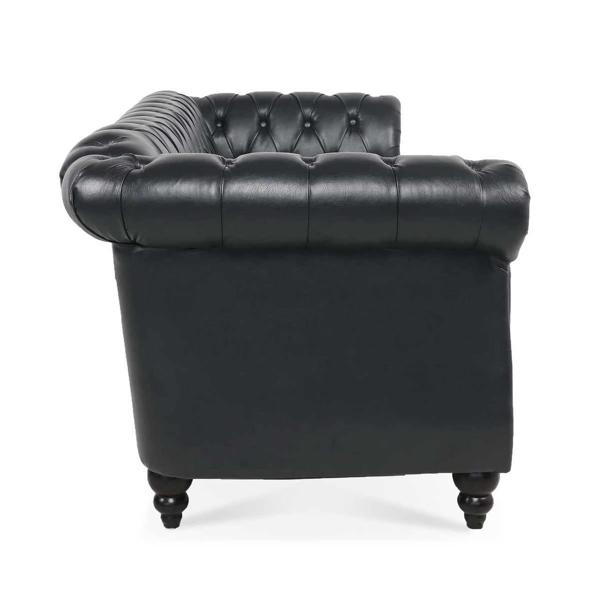 Ball & Cast 84" Chesterfield Leather Sofa with Channel Tufted Seat Back,Classic 3 Seater Couch w/Roll Arm Nailhead Trim and Upholstered,Mid Century Furniture for Living Room,Bedroom,Office,Black PU Ball & Cast