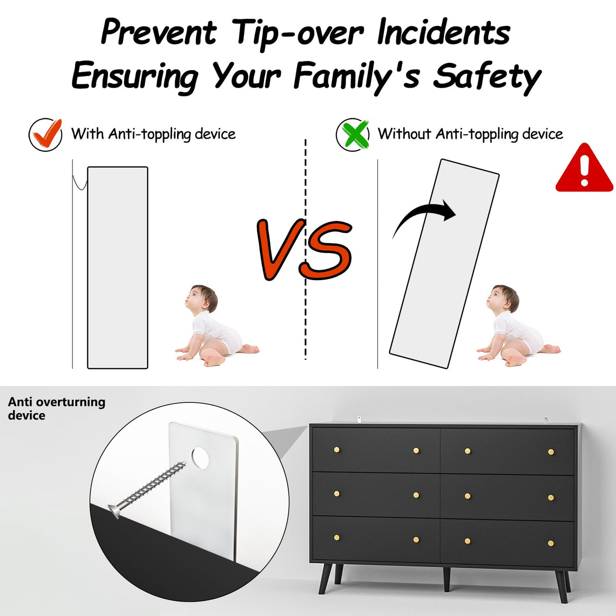 HOUROM Black Dresser, Modern 6 Drawer Double Dressers, Wood Chest of Drawers for Living Room, Hallway, Entryway HOUROM