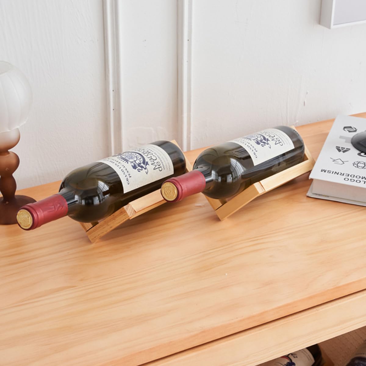 Somonka-L Single Wine Bottle Holder, Personalized Bamboo Wine Bottle Holder Stand Display Table Top Wine Rack Countertop Wine Holders Organizer for Dining Table, Cabinet Etc Somonka-L