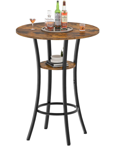 CHOEZON Round Bar Table, 2-Tier High Top & Counter Height Dining Table, for Bistro, Pub, Kitchen, Living Room, Rustic Brown and Black TBT03BF