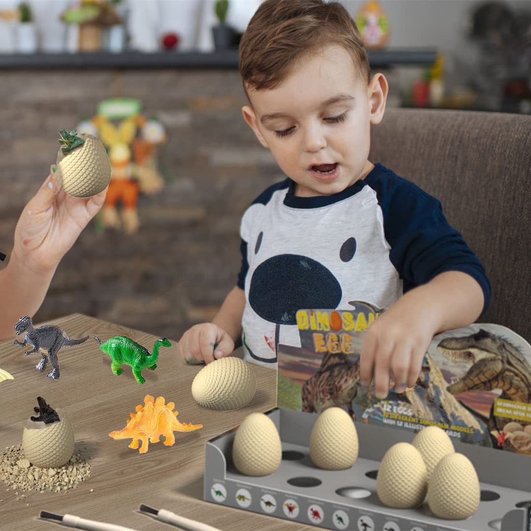 EARTH'SCODE Dinosaur Eggs Excavation Dig Kit, 12 Dino Egg with 12 Cute Unique Dinosaurs Inside Toys for Best Holiday & Birthday Archaeology Science STEM Crafts Gifts for Kids 3-12 Years Old EARTH'SCODE