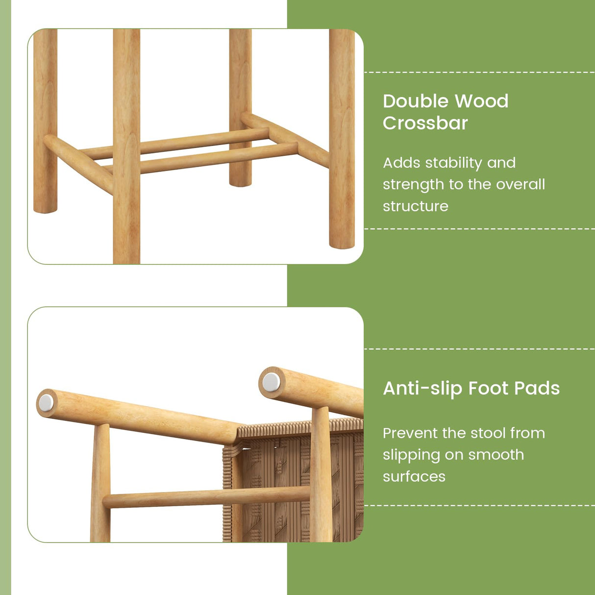 Giantex Wood Stools Set of 2, 18" Tall Boho Backless Stool Chairs with Rubber Wood Legs, Max Load 330 Lbs, Armless Wicker Stools for Kitchen Dining Room Indoor Outdoor Giantex