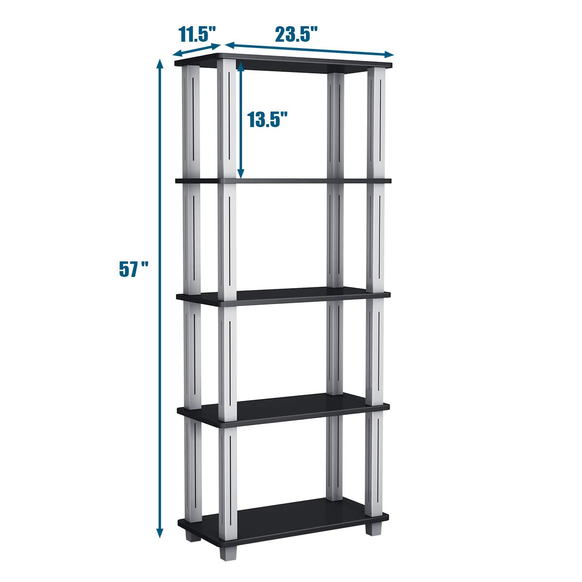 Tangkula 57" Storage Shelves, Space-Saving 5-Tier Storage Rack Organizer Multi-Use Shelving Unit for Home/Office/Dormitory/Garage/Warehouse (Black) Tangkula