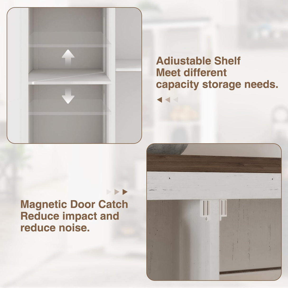 Befrases 72" H White Tall Farmhouse Storage Cabinet with Adjustable Shelves, Large Pantry Organize with 2 Barn Doors, Freestanding Cabinet for Kitchen, Garage, Basement, Living, Utility Room Befrases