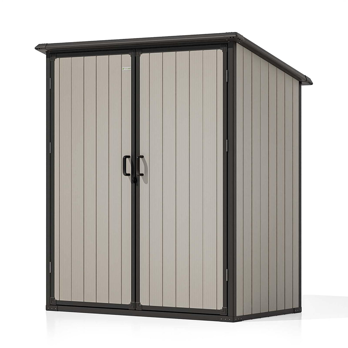 Patiowell 5 x 3 FT Outdoor Storage Shed, Resin Waterproof Cabinet with Adjustable Shelves and Lockable Doors for Patio Furniture, Pool Accessories and Tools, Beige Patiowell
