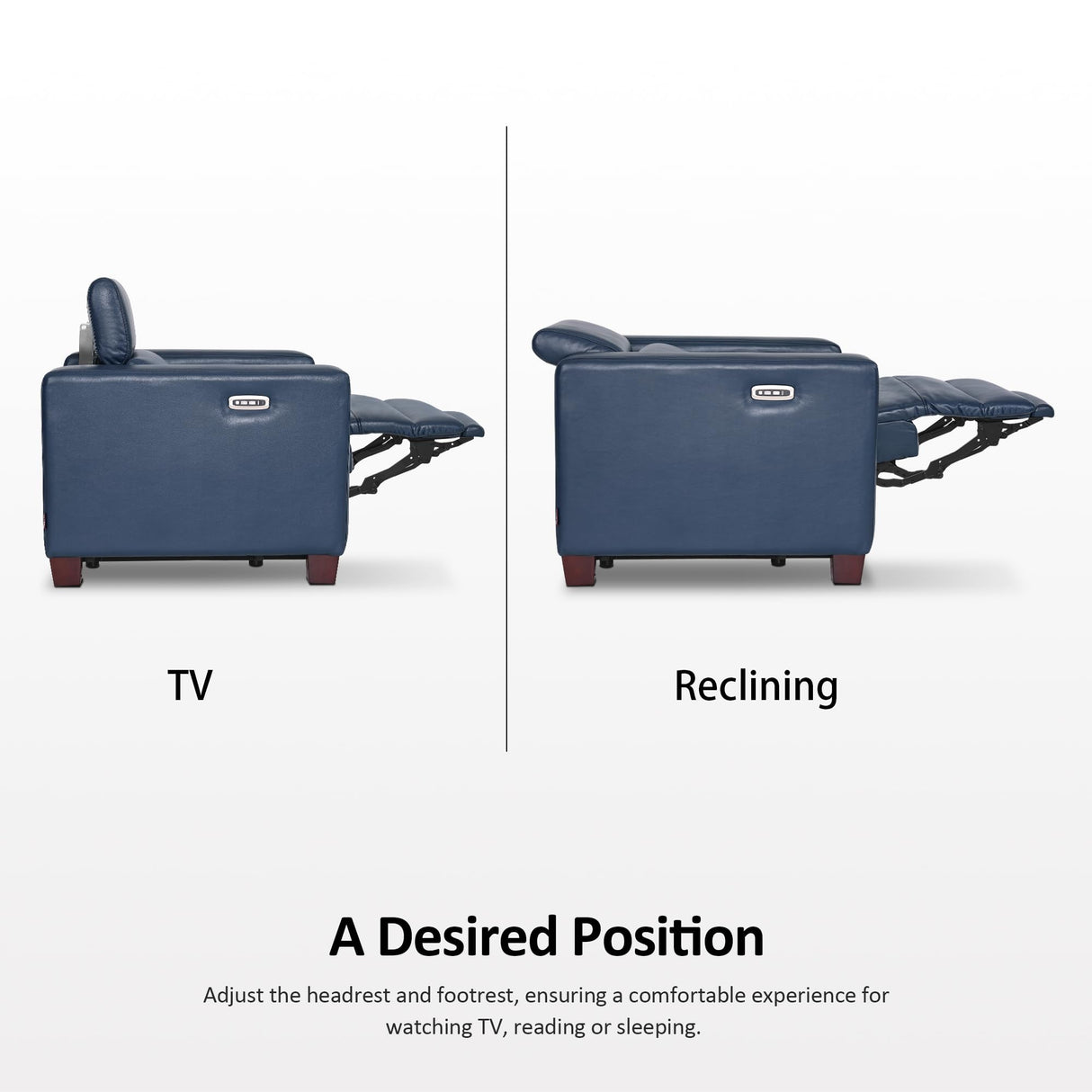 MCombo Zero Wall Recliner Chair, Wall Hugger Power Loveseat Recliner with Adjustable Headrest, High Wood Leg, USB & Type C Dual Charge Ports, for Living Room, Small Spaces, HL128 (Faux Leather, Blue) MCombo