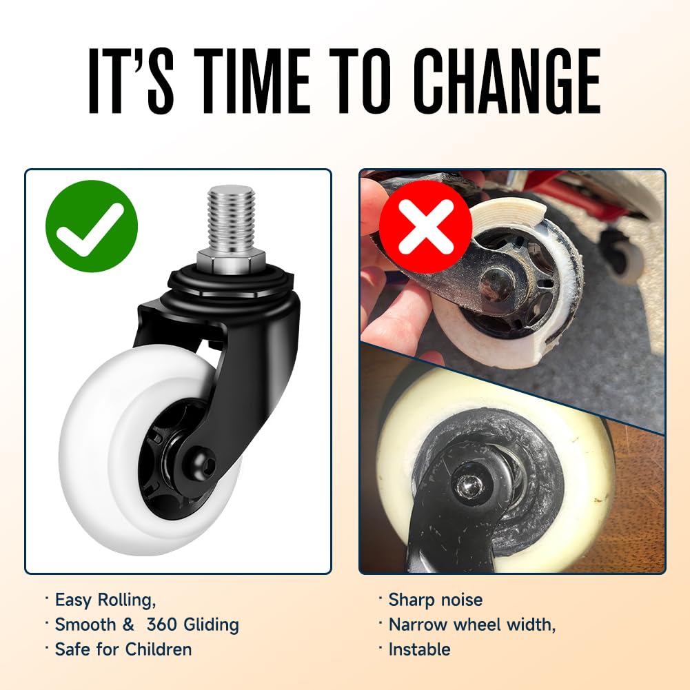 FVRITO 2 Pack Complete Caster Wheels Assembly for Razor Crazy Cart, with Extra 2 Front Rear Premium 76mm x 30mm Replacement Wheels for Crazy Cart CC DLX XL 360 Drifting Go Cart Kart Parts Accessories FVRITO