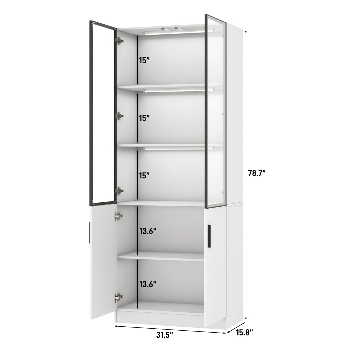 chartustriable 79" Tall Display Cabinet with LED Sensor Light & Pop-up Glass Doors, Modern Bookcase Curio Storage Cabinet for Bedroom, Living Room, Office, White chartustriable